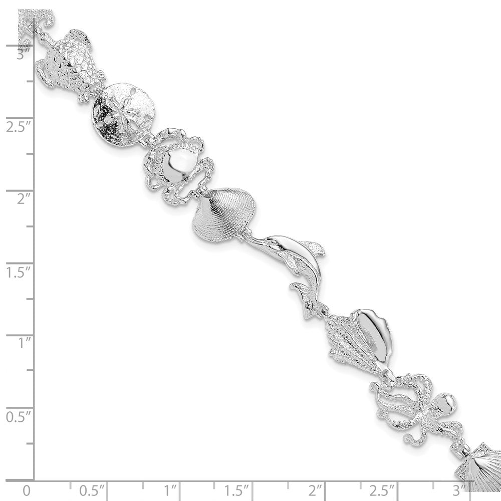 7.25 Zoll De-ani Sterlingsilber Rhodiniert Poliert Multi-shell und Sealife Armband