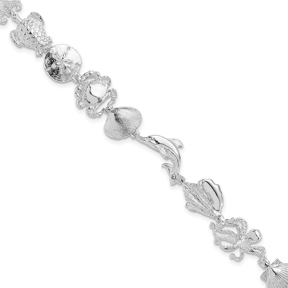 7.25 Zoll De-ani Sterlingsilber Rhodiniert Poliert Multi-shell und Sealife Armband