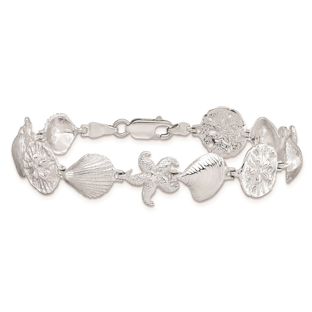 7 Zoll De-ani Sterlingsilber Rhodiniert Poliert Seestern / Shells Sand Dollar Armband