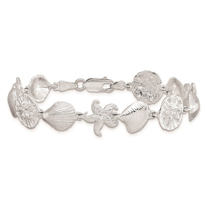 7 Zoll De-ani Sterlingsilber Rhodiniert Poliert Seestern / Shells Sand Dollar Armband