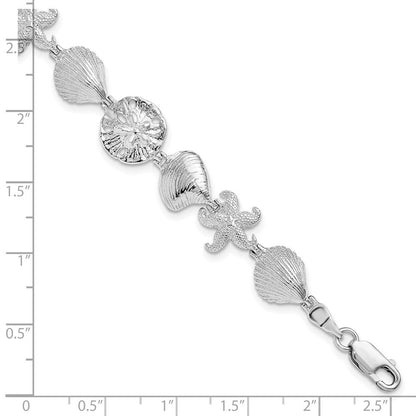 7 Zoll De-ani Sterlingsilber Rhodiniert Poliert Seestern / Shells Sand Dollar Armband