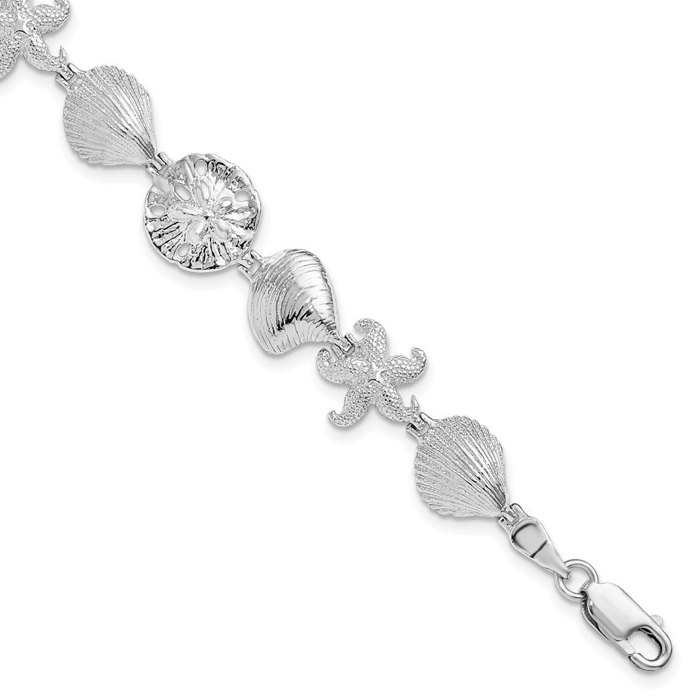 7 Zoll De-ani Sterlingsilber Rhodiniert Poliert Seestern / Shells Sand Dollar Armband