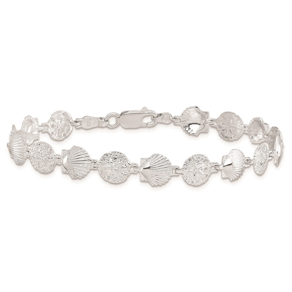 Sterlingsilber De-ani Rhodiniert Poliert Sand Dollar und Muschel 7.25 Zoll Armband