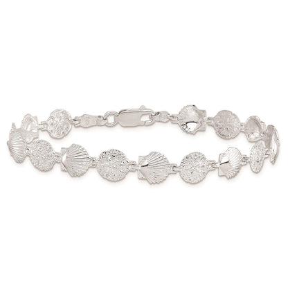 Sterlingsilber De-ani Rhodiniert Poliert Sand Dollar und Muschel 7.25 Zoll Armband