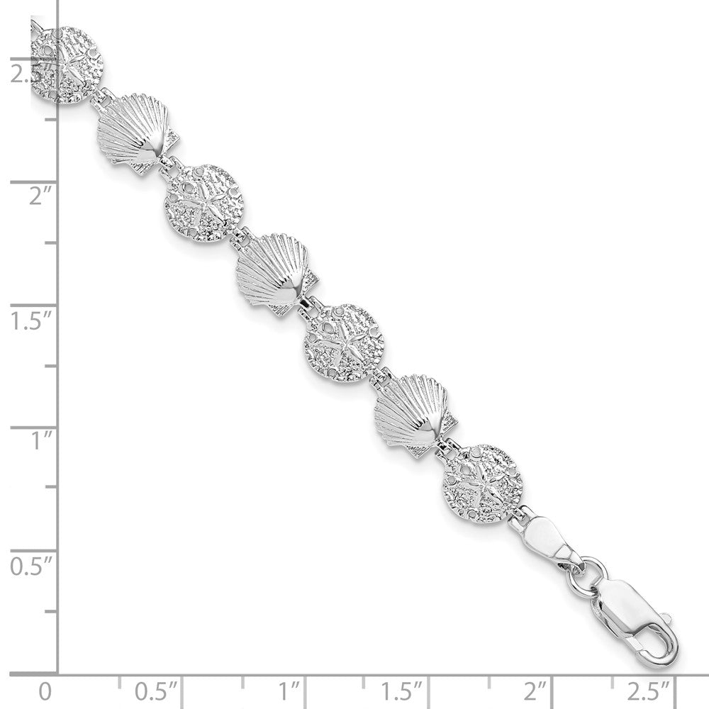 Sterlingsilber De-ani Rhodiniert Poliert Sand Dollar und Muschel 7.25 Zoll Armband