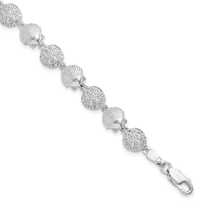 Sterlingsilber De-ani Rhodiniert Poliert Sand Dollar und Muschel 7.25 Zoll Armband