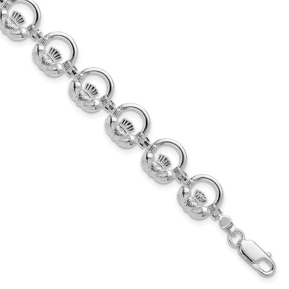 7.25 Zoll De-ani Sterlingsilber Rhodiniert Poliert Claddagh Kreis Armband