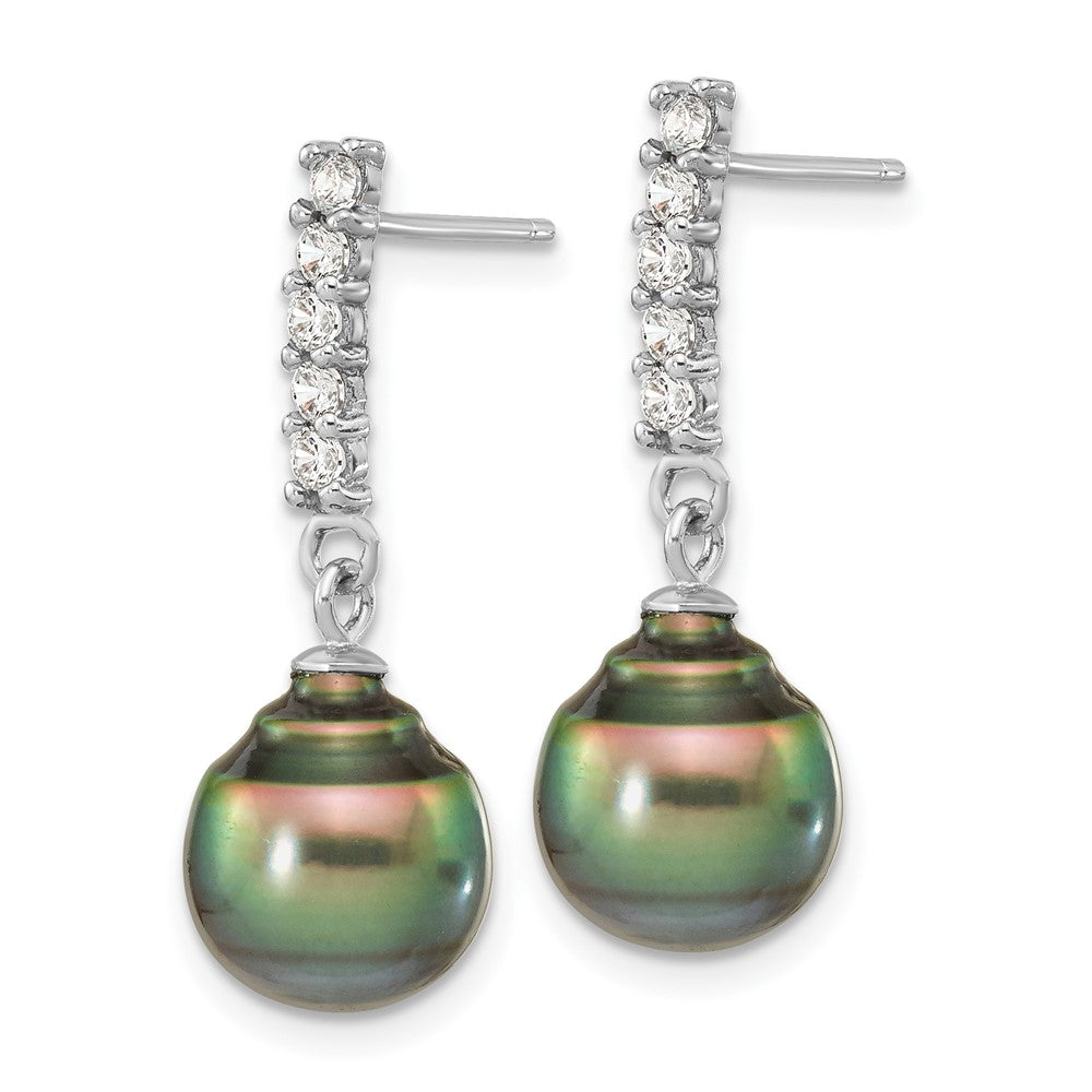 Sterlingsilber Rhodiniert 9-10mm Tahitian Salzwasser Perle Zirkonia Ohr & Neck Set