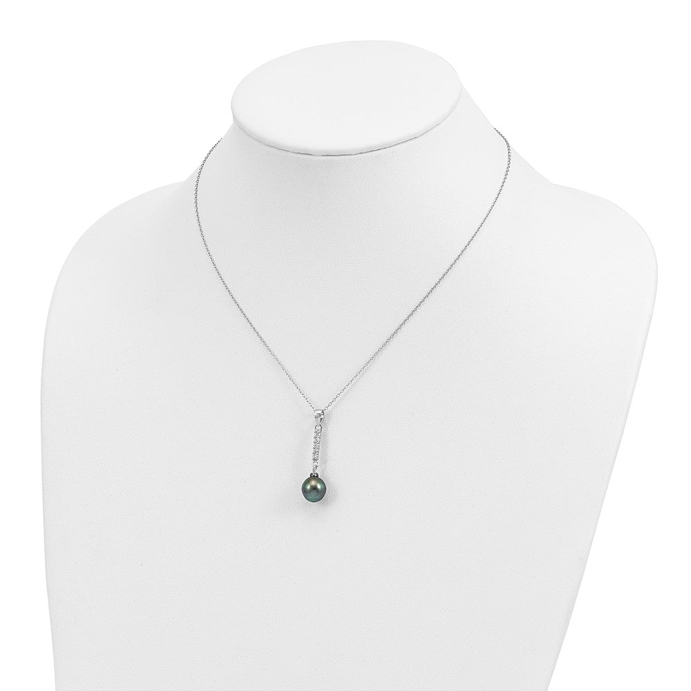 Sterlingsilber Rhodiniert 9-10mm Tahitian Salzwasser Perle Zirkonia Ohr & Neck Set