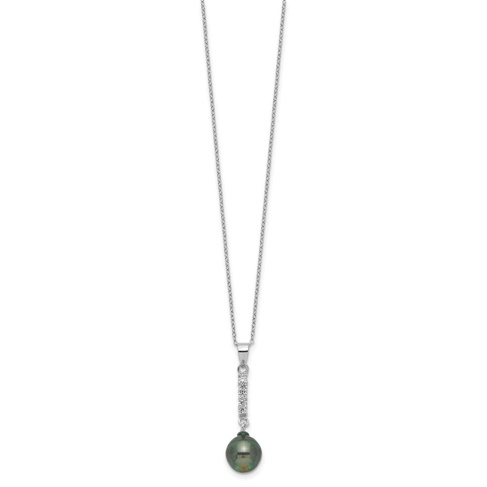 Sterlingsilber Rhodiniert 9-10mm Tahitian Salzwasser Perle Zirkonia Ohr & Neck Set