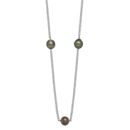 Sterlingsilber Rhodium 8-9mm Baroque 5stat Tahit Salzwasser Perle Halskette