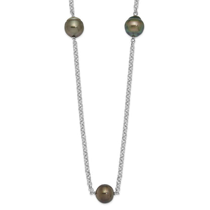 Sterlingsilber Rhodium 8-9mm Baroque 5stat Tahit Salzwasser Perle Halskette