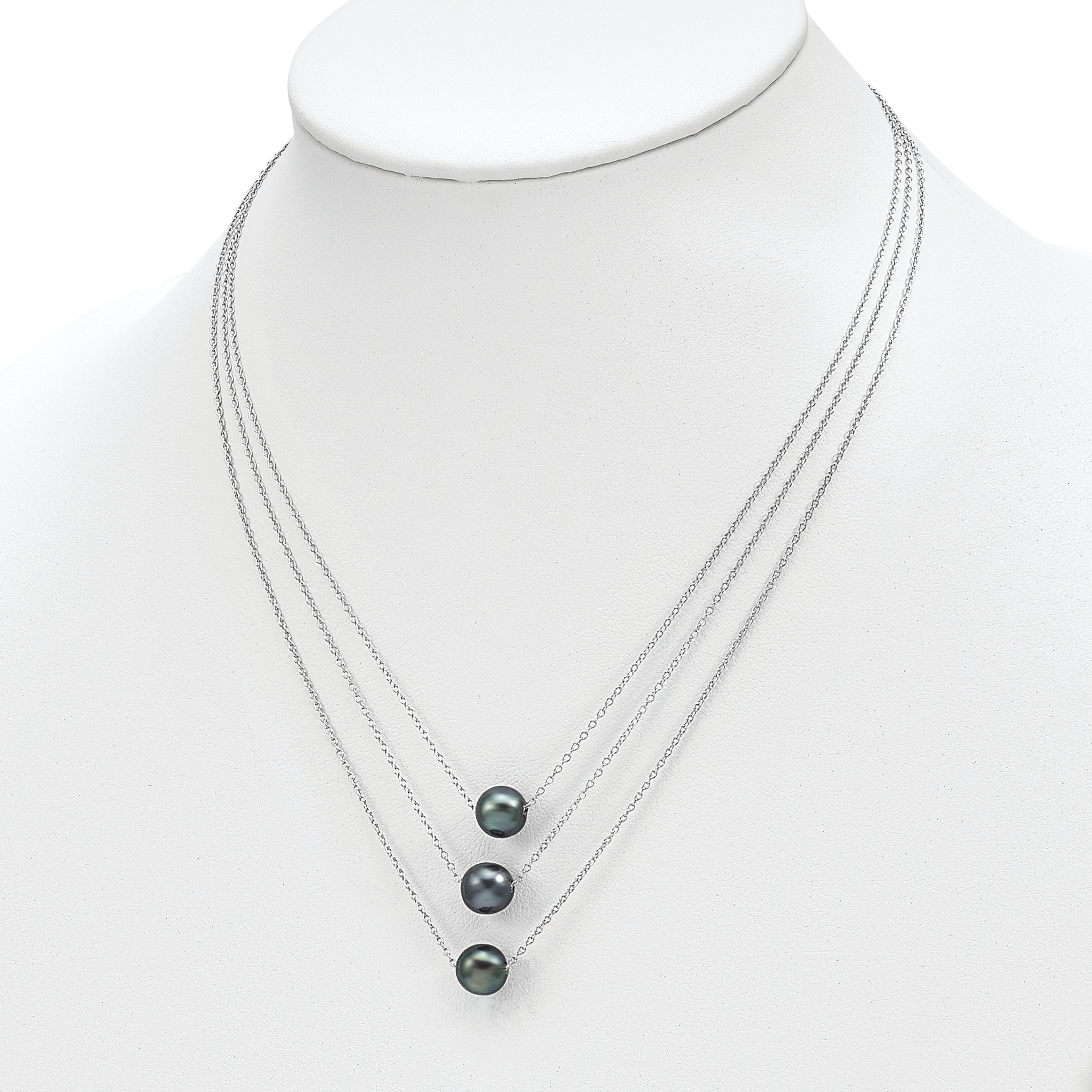 Sterlingsilber Rhodium 8-9mm Halb-rd Tahit Salzwasser Perle Multi-strand Ne
