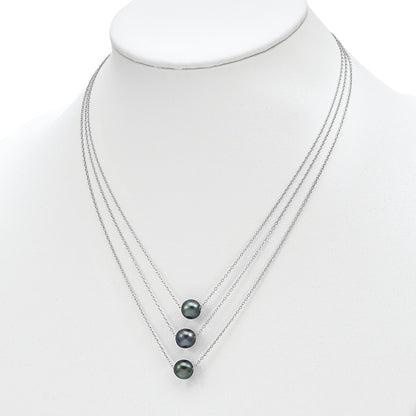 Sterlingsilber Rhodium 8-9mm Halb-rd Tahit Salzwasser Perle Multi-strand Ne