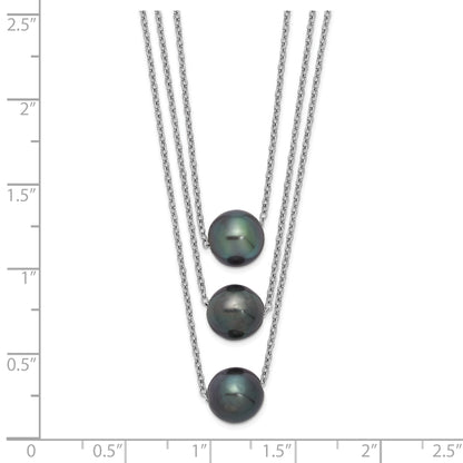 Sterlingsilber Rhodium 8-9mm Halb-rd Tahit Salzwasser Perle Multi-strand Ne
