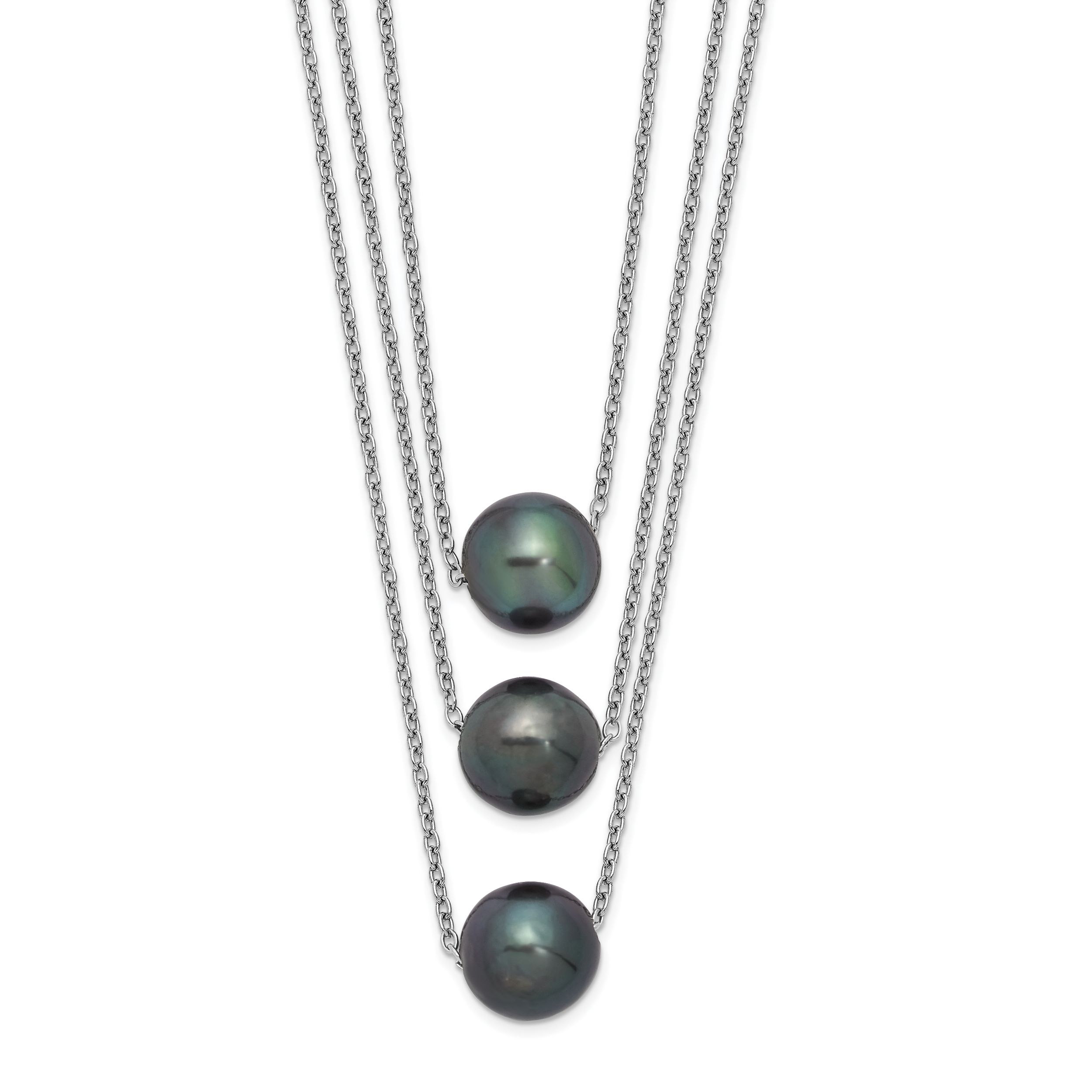 Sterlingsilber Rhodium 8-9mm Halb-rd Tahit Salzwasser Perle Multi-strand Ne