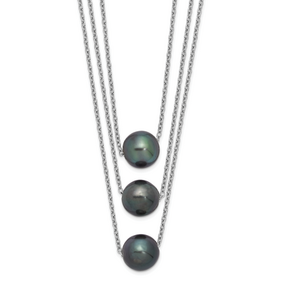 Sterlingsilber Rhodium 8-9mm Halb-rd Tahit Salzwasser Perle Multi-strand Ne