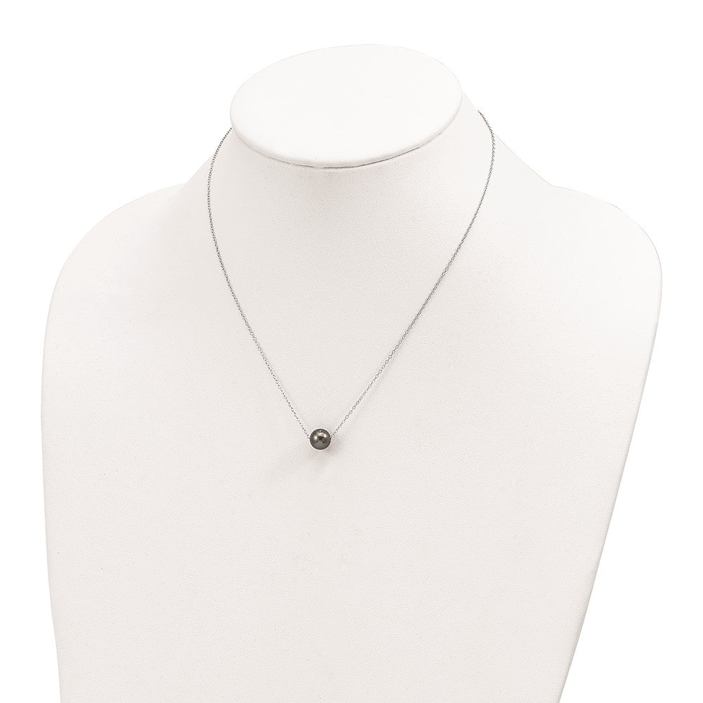 Sterlingsilber Rhodium 8-9mm Halb-rd Tahit Salzwasser Perle Halskette