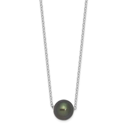 Sterlingsilber Rhodium 8-9mm Halb-rd Tahit Salzwasser Perle Halskette