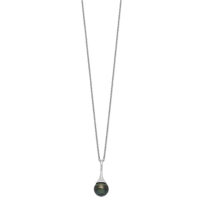 Sterlingsilber Rhodium 9-10mm Tropfen Tahit Salzwasser Perle Halskette