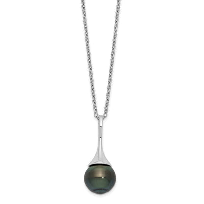 Sterlingsilber Rhodium 9-10mm Tropfen Tahit Salzwasser Perle Halskette