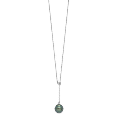 Sterlingsilber Rhodium 9-10mm Baroque Tahit Salzwasser Perle Halskette
