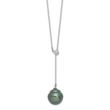 Sterlingsilber Rhodium 9-10mm Baroque Tahit Salzwasser Perle Halskette