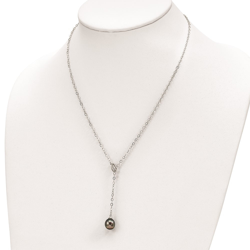 Sterlingsilber Rhodium 9-10mm Tropfen Tahit Salzwasser Perle Anhänger Necklac