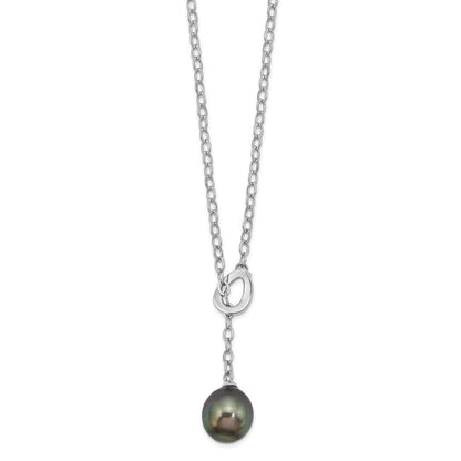 Sterlingsilber Rhodium 9-10mm Tropfen Tahit Salzwasser Perle Anhänger Necklac