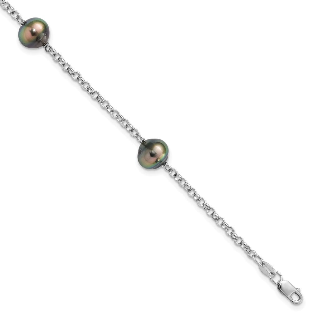 7.5 Zoll Sterlingsilber Rhodium 8-9mm Baroque 3stat Tahit Salzwasser Perle Armband