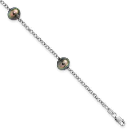 7.5 Zoll Sterlingsilber Rhodium 8-9mm Baroque 3stat Tahit Salzwasser Perle Armband
