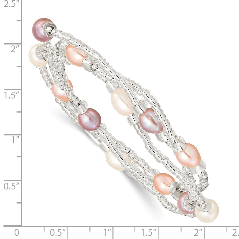 Mode 6-8mm Weiß/pink/purple Rice Süßwasser Zuchtperle und Glas Perle Dehnbar 3-bracelet Set