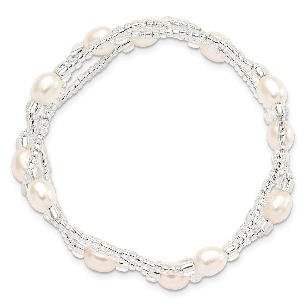 Mode 6-8mm Weiß Rice Süßwasser Zuchtperle und Glas Perle Dehnbar 3-bracelet Set