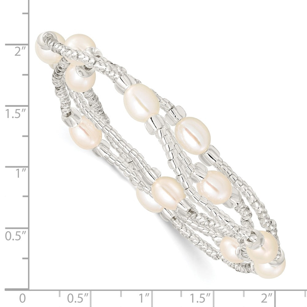 Mode 6-8mm Weiß Rice Süßwasser Zuchtperle und Glas Perle Dehnbar 3-bracelet Set