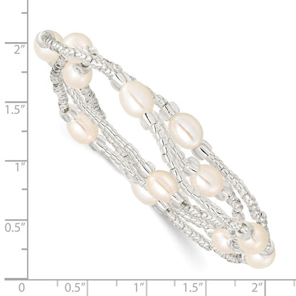 Mode 6-8mm Weiß Rice Süßwasser Zuchtperle und Glas Perle Dehnbar 3-bracelet Set