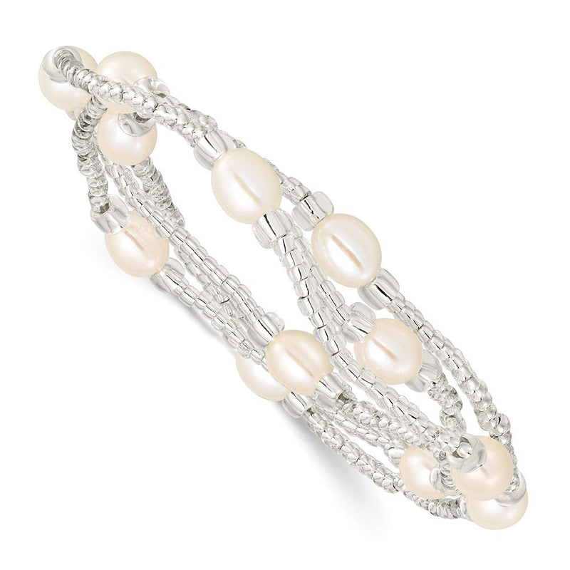 Mode 6-8mm Weiß Rice Süßwasser Zuchtperle und Glas Perle Dehnbar 3-bracelet Set