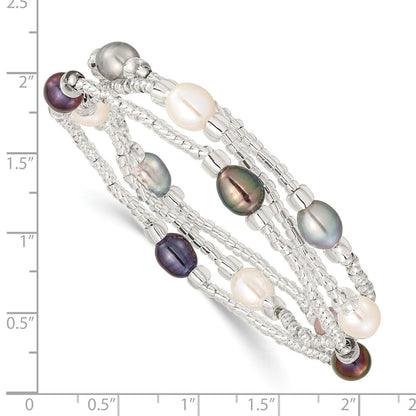 Mode 6-8mm Weiß/black/grey Rice Süßwasser Zuchtperle und Glas Perle Dehnbar 3-bracelet Set