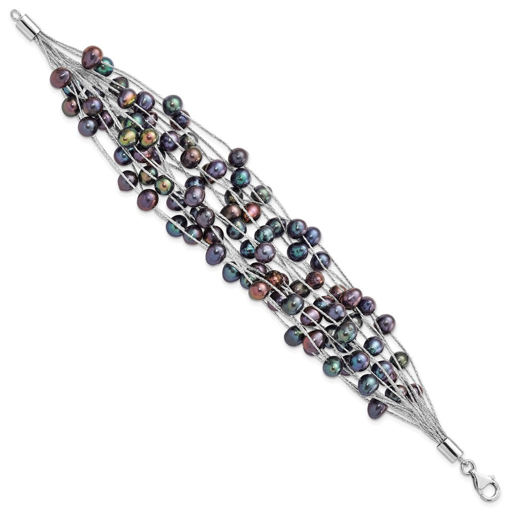 7.5 Zoll Sterlingsilber Rhodiniert-pl 6-7mm Schwarz Off-round Fwc Perle Multi-strand Armband
