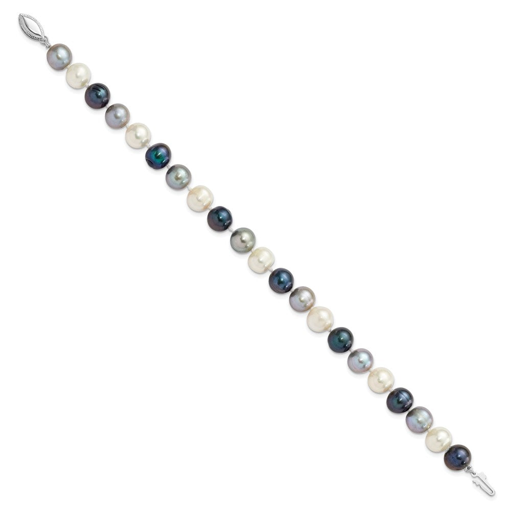 7.5 Zoll Sterlingsilber Rhodiniert-pl 8-9mm Bk/gr/wt Halb-round Fwc Perle Armband