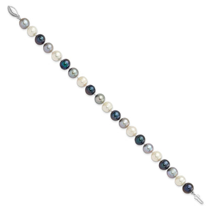 7.5 Zoll Sterlingsilber Rhodiniert-pl 8-9mm Bk/gr/wt Halb-round Fwc Perle Armband