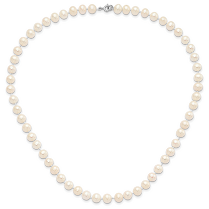 Sterlingsilber Rhodiniert-p 7-8mm Weiß Fwc Perle Ohrring Armband Halskette Set