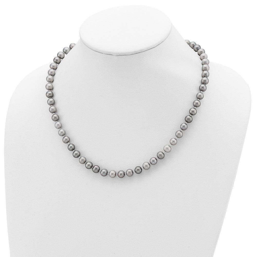 Sterlingsilber Rhodiniert-p 7-8mm Grau Fwc Perle Ohrring Armband Halskette Set