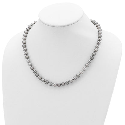 Sterlingsilber Rhodiniert-p 7-8mm Grau Fwc Perle Ohrring Armband Halskette Set