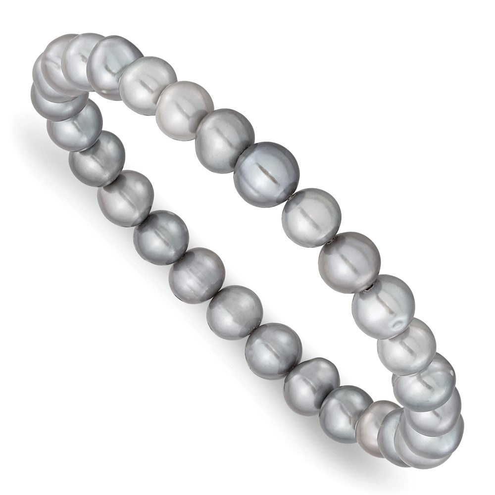 Sterlingsilber Rhodiniert-p 7-8mm Grau Fwc Perle Ohrring Armband Halskette Set