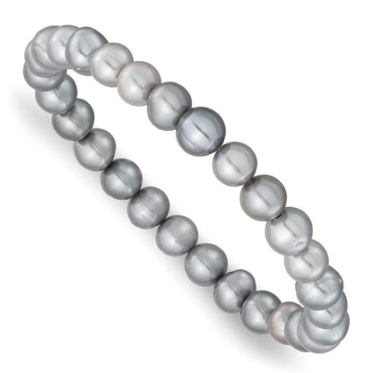 Sterlingsilber Rhodiniert-p 7-8mm Grau Fwc Perle Ohrring Armband Halskette Set