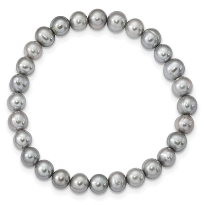 Sterlingsilber Rhodiniert-p 7-8mm Grau Fwc Perle Ohrring Armband Halskette Set
