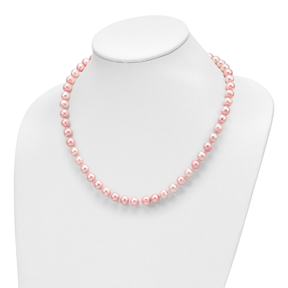 Sterlingsilber Rhodiniert-p 7-8mm Rosa Fwc Perle Ohrring Armband Halskette Set