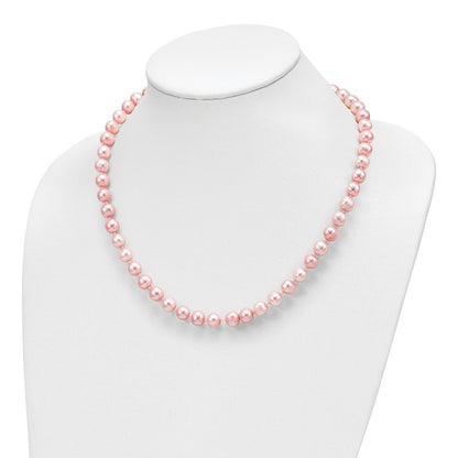Sterlingsilber Rhodiniert-p 7-8mm Rosa Fwc Perle Ohrring Armband Halskette Set