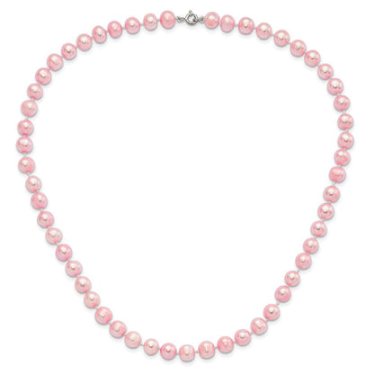 Sterlingsilber Rhodiniert-p 7-8mm Rosa Fwc Perle Ohrring Armband Halskette Set