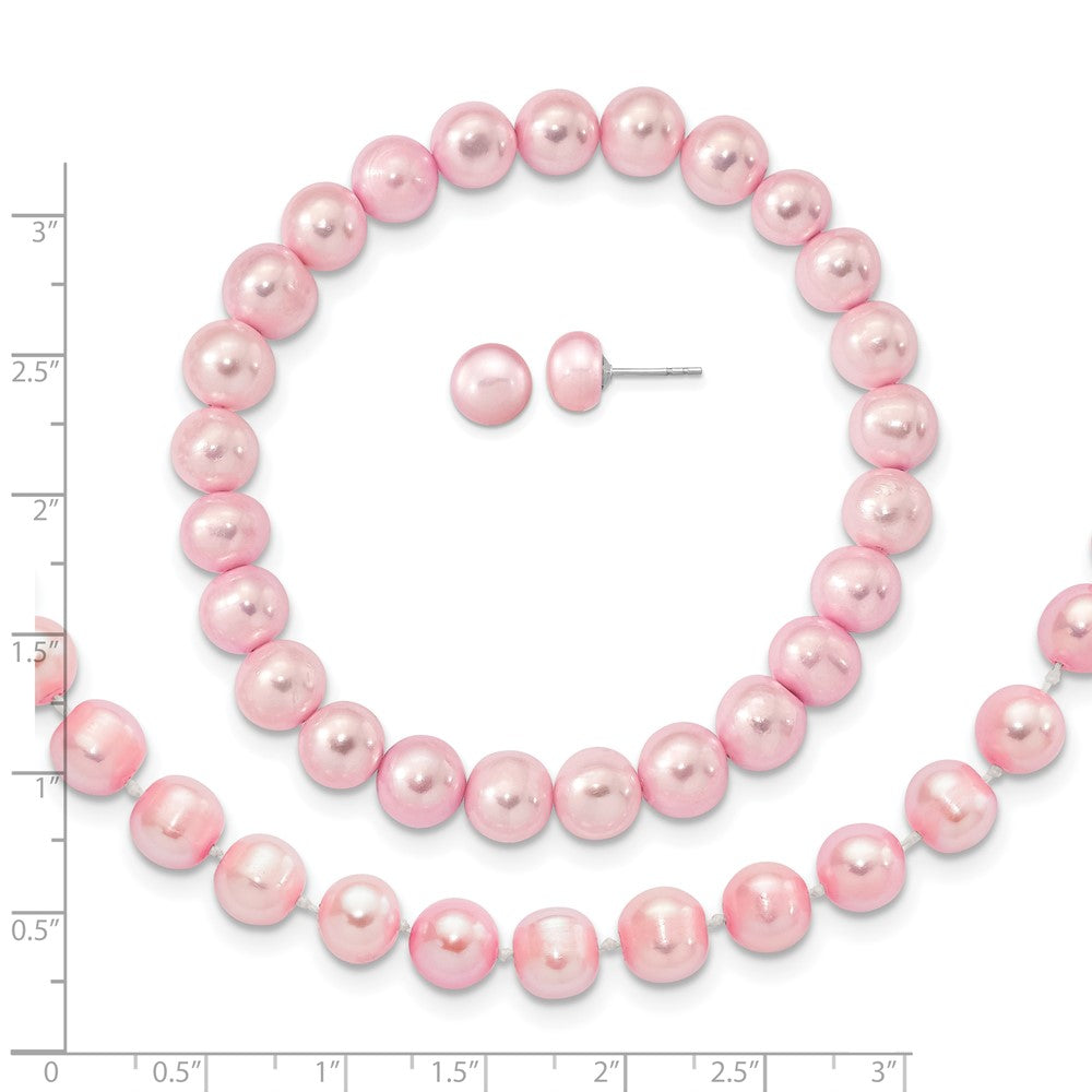 Sterlingsilber Rhodiniert-p 7-8mm Rosa Fwc Perle Ohrring Armband Halskette Set
